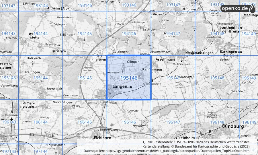 Übersichtskarte des KOSTRA-DWD-2020-Rasterfeldes Nr. 195146