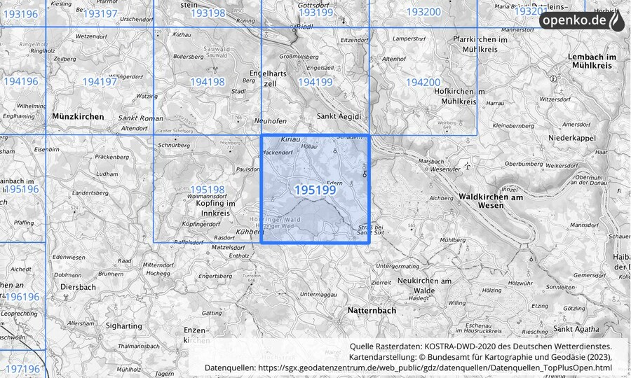 Übersichtskarte des KOSTRA-DWD-2020-Rasterfeldes Nr. 195199