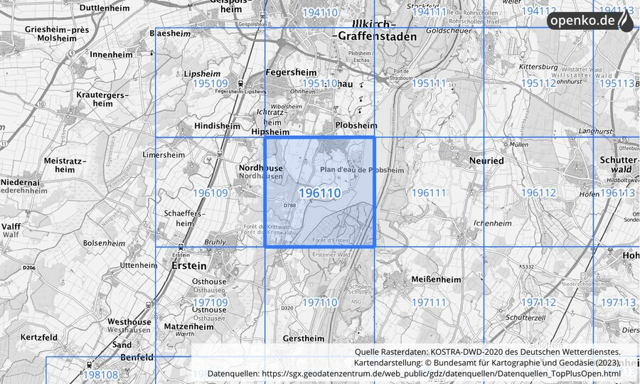 Übersichtskarte des KOSTRA-DWD-2020-Rasterfeldes Nr. 196110