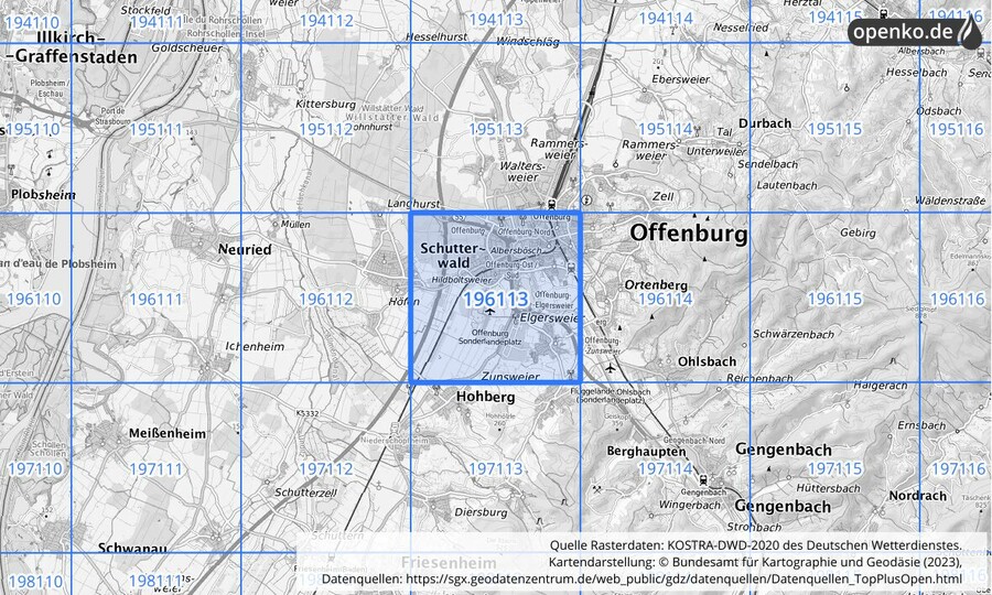 Übersichtskarte des KOSTRA-DWD-2020-Rasterfeldes Nr. 196113