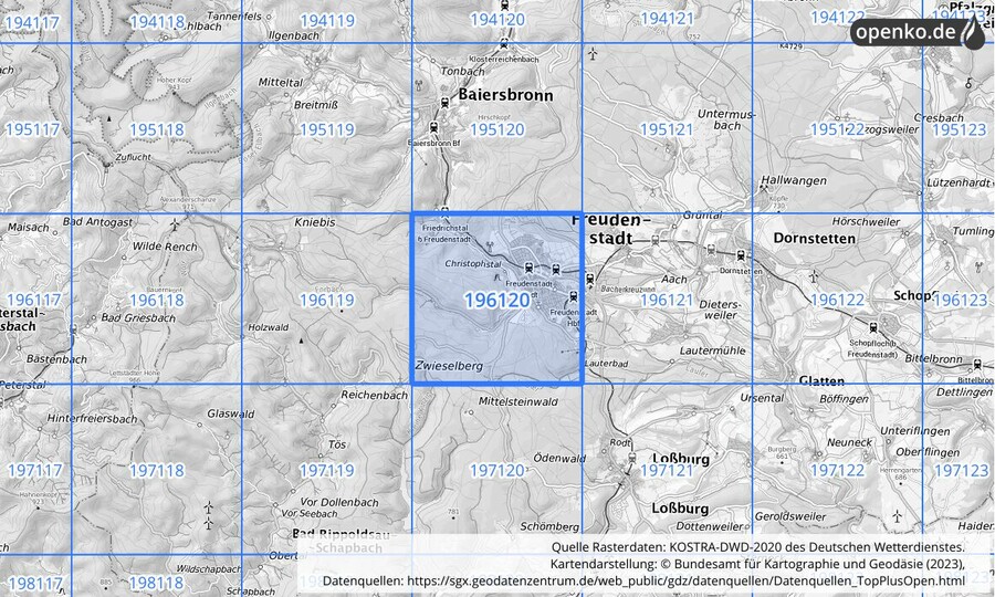 Übersichtskarte des KOSTRA-DWD-2020-Rasterfeldes Nr. 196120