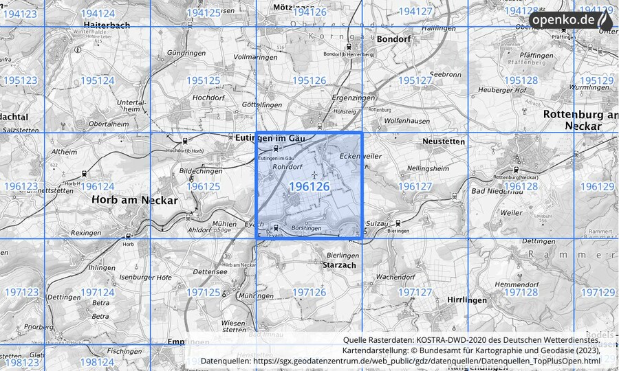 Übersichtskarte des KOSTRA-DWD-2020-Rasterfeldes Nr. 196126