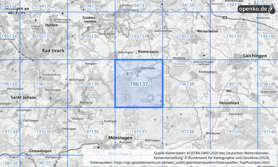 Übersichtskarte des KOSTRA-DWD-2020-Rasterfeldes Nr. 196137