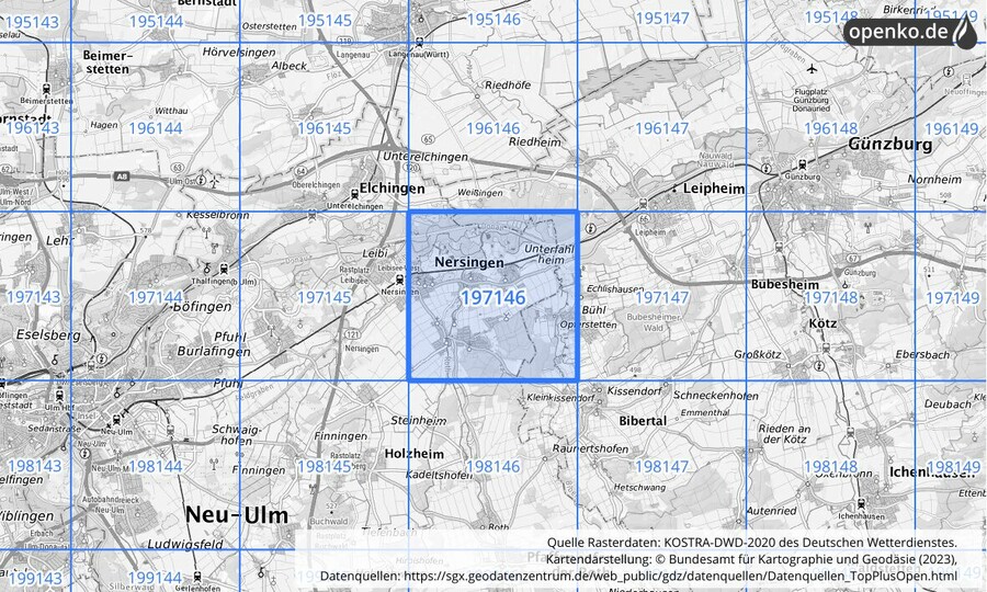 Übersichtskarte des KOSTRA-DWD-2020-Rasterfeldes Nr. 197146