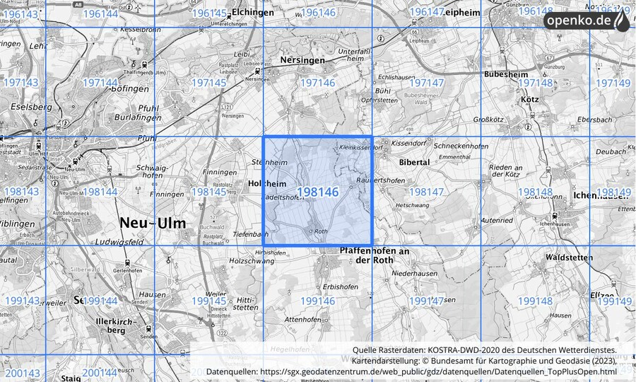 Übersichtskarte des KOSTRA-DWD-2020-Rasterfeldes Nr. 198146