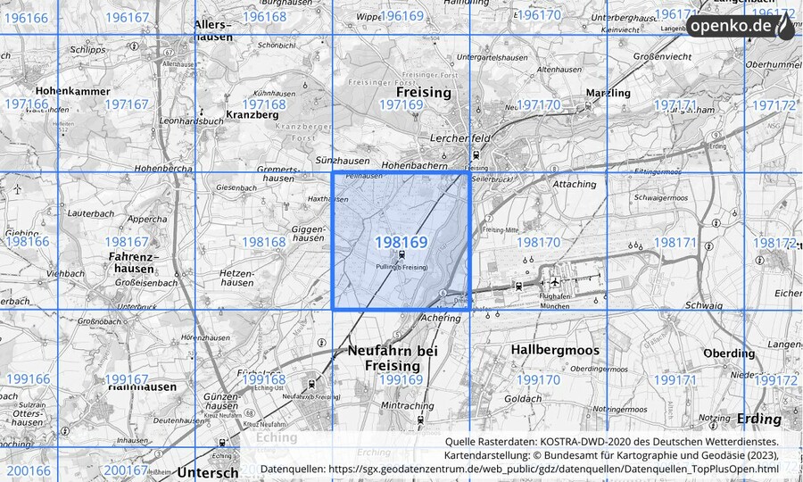 Übersichtskarte des KOSTRA-DWD-2020-Rasterfeldes Nr. 198169