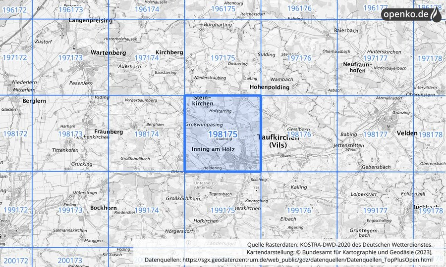 Übersichtskarte des KOSTRA-DWD-2020-Rasterfeldes Nr. 198175