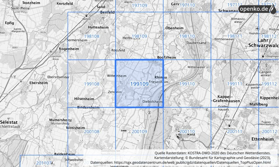 Übersichtskarte des KOSTRA-DWD-2020-Rasterfeldes Nr. 199109