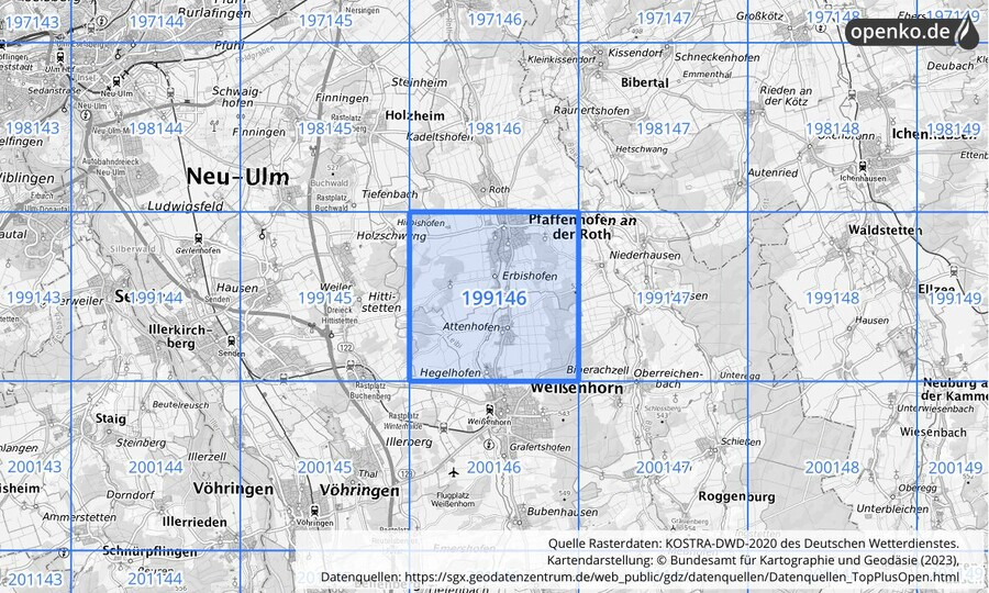 Übersichtskarte des KOSTRA-DWD-2020-Rasterfeldes Nr. 199146