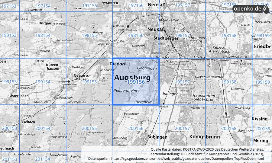 Übersichtskarte des KOSTRA-DWD-2020-Rasterfeldes Nr. 199156