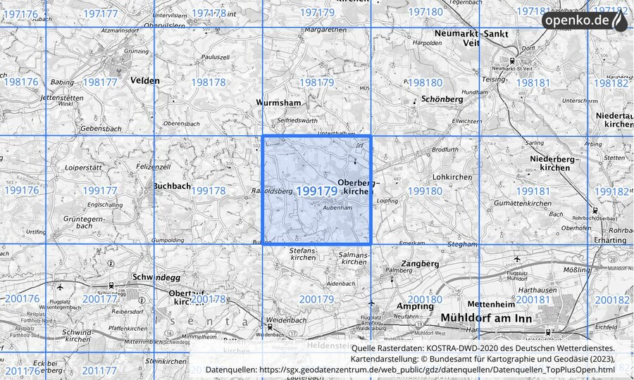 Übersichtskarte des KOSTRA-DWD-2020-Rasterfeldes Nr. 199179