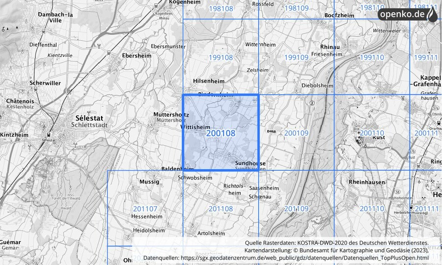 Übersichtskarte des KOSTRA-DWD-2020-Rasterfeldes Nr. 200108