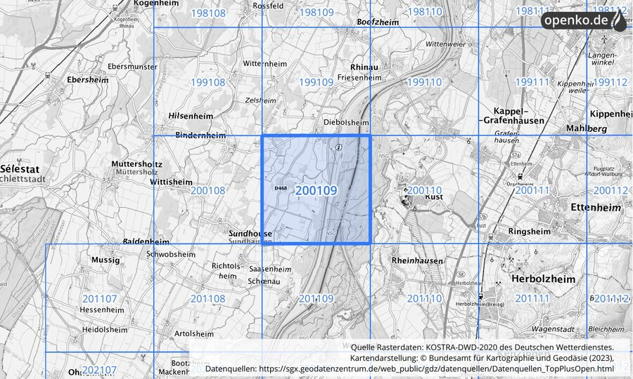 Übersichtskarte des KOSTRA-DWD-2020-Rasterfeldes Nr. 200109