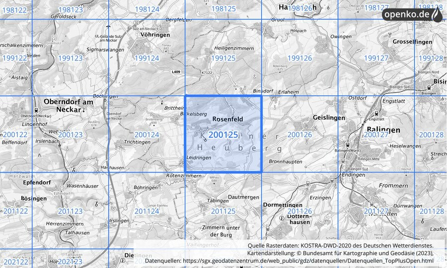 Übersichtskarte des KOSTRA-DWD-2020-Rasterfeldes Nr. 200125