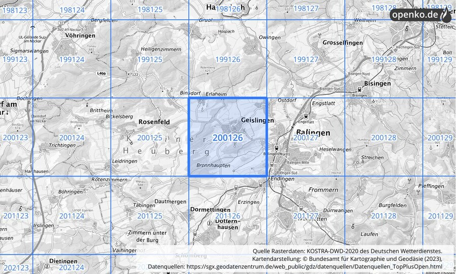 Übersichtskarte des KOSTRA-DWD-2020-Rasterfeldes Nr. 200126