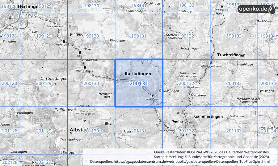 Übersichtskarte des KOSTRA-DWD-2020-Rasterfeldes Nr. 200131