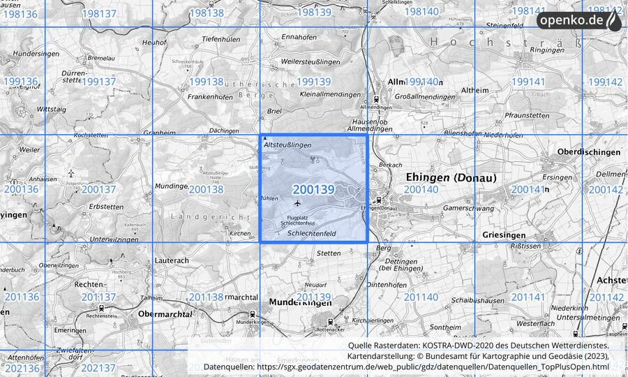 Übersichtskarte des KOSTRA-DWD-2020-Rasterfeldes Nr. 200139