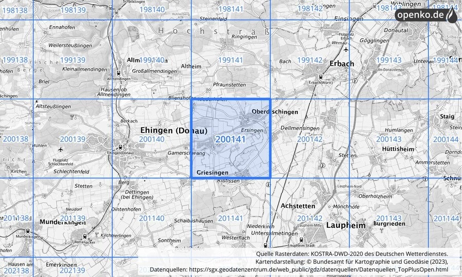 Übersichtskarte des KOSTRA-DWD-2020-Rasterfeldes Nr. 200141