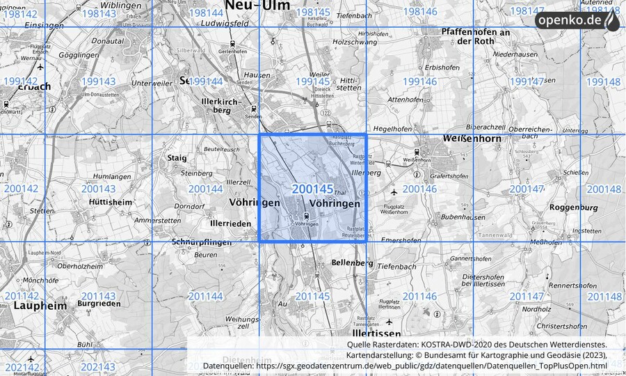 Übersichtskarte des KOSTRA-DWD-2020-Rasterfeldes Nr. 200145