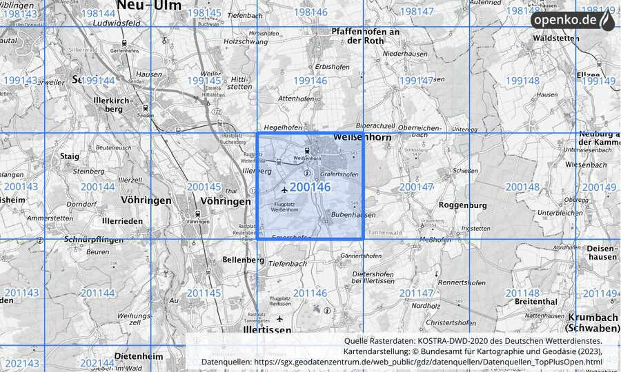 Übersichtskarte des KOSTRA-DWD-2020-Rasterfeldes Nr. 200146