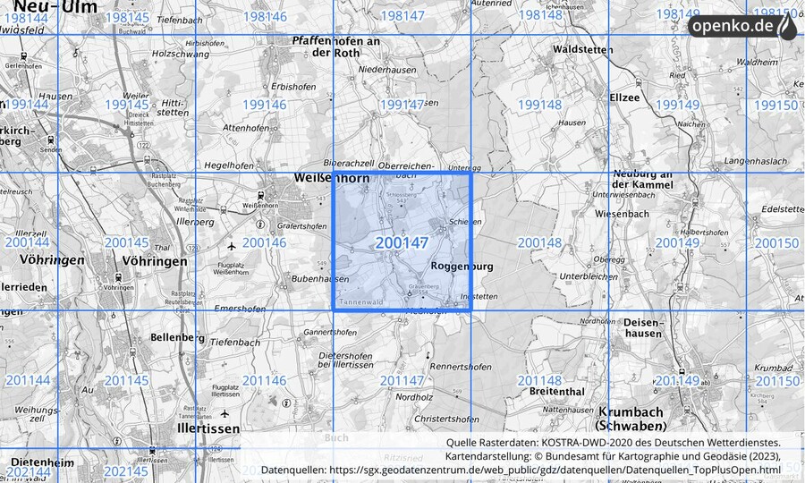 Übersichtskarte des KOSTRA-DWD-2020-Rasterfeldes Nr. 200147