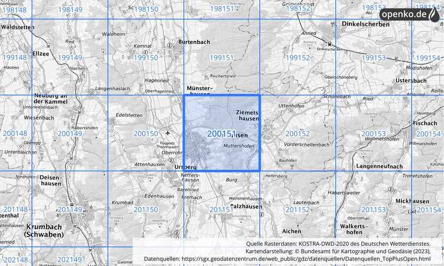 Übersichtskarte des KOSTRA-DWD-2020-Rasterfeldes Nr. 200151