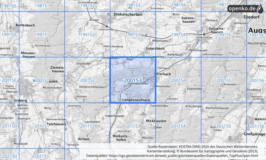Übersichtskarte des KOSTRA-DWD-2020-Rasterfeldes Nr. 200153
