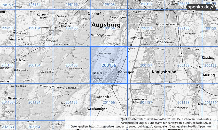 Übersichtskarte des KOSTRA-DWD-2020-Rasterfeldes Nr. 200156