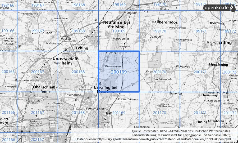 Übersichtskarte des KOSTRA-DWD-2020-Rasterfeldes Nr. 200169