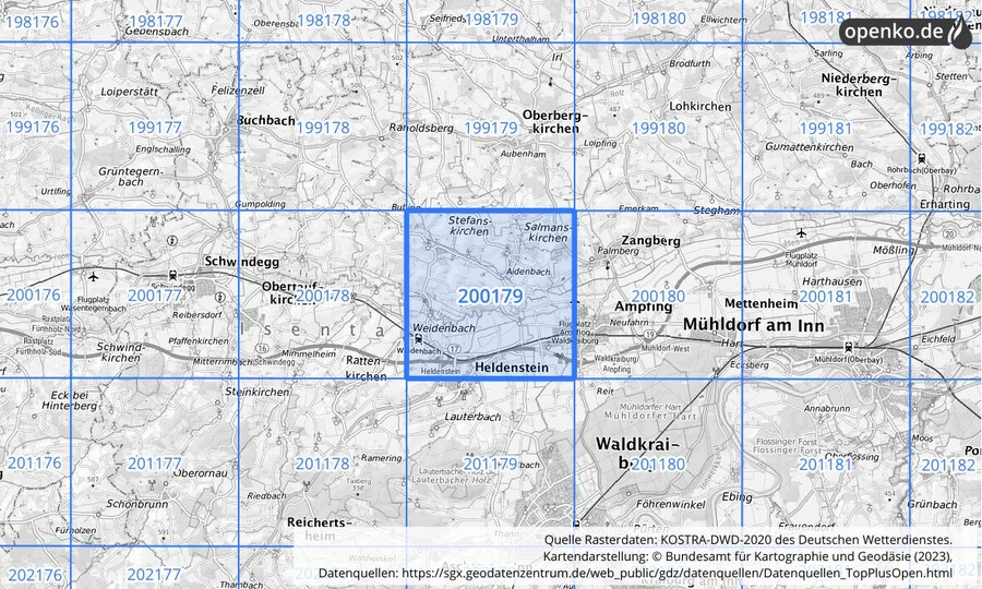 Übersichtskarte des KOSTRA-DWD-2020-Rasterfeldes Nr. 200179