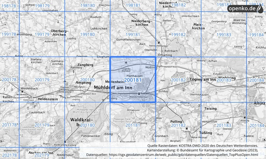 Übersichtskarte des KOSTRA-DWD-2020-Rasterfeldes Nr. 200181