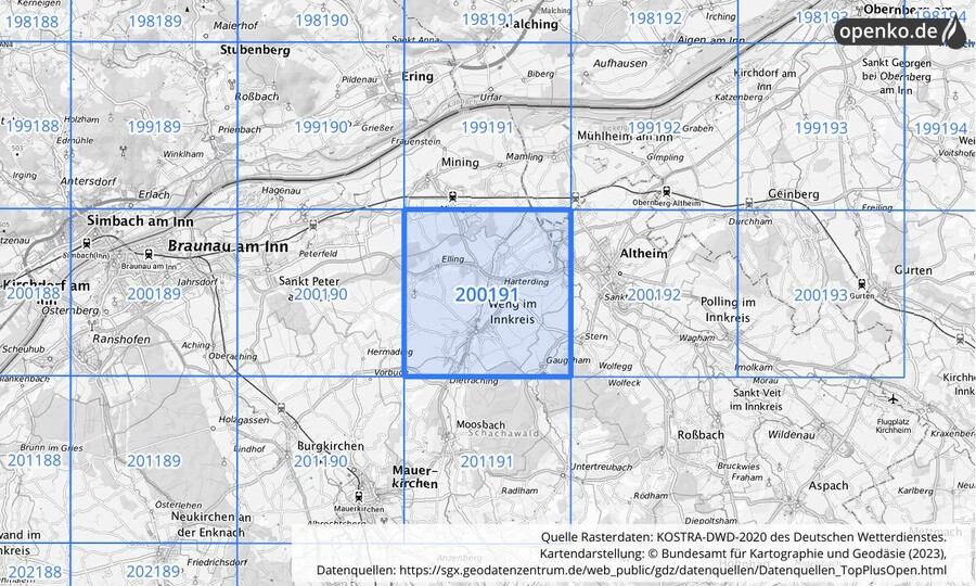 Übersichtskarte des KOSTRA-DWD-2020-Rasterfeldes Nr. 200191