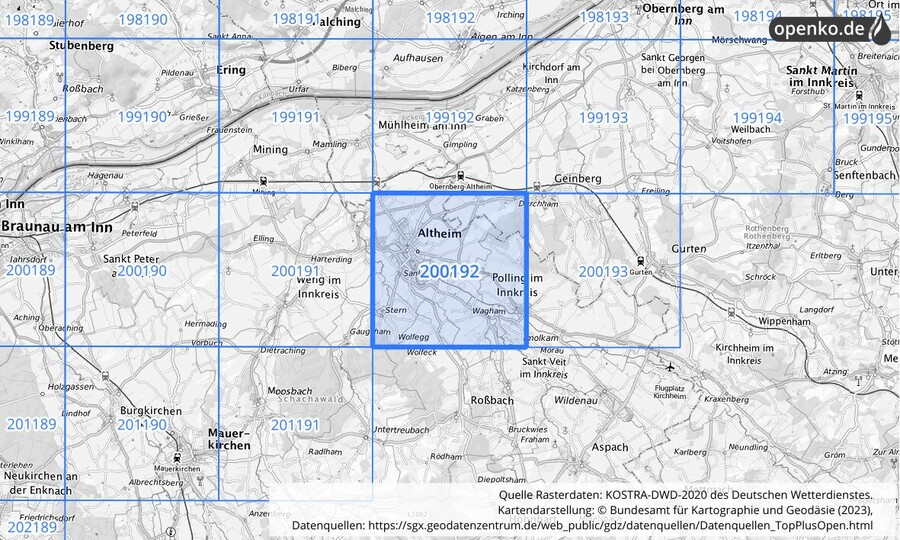 Übersichtskarte des KOSTRA-DWD-2020-Rasterfeldes Nr. 200192