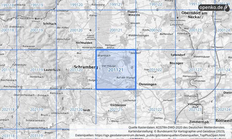 Übersichtskarte des KOSTRA-DWD-2020-Rasterfeldes Nr. 201121