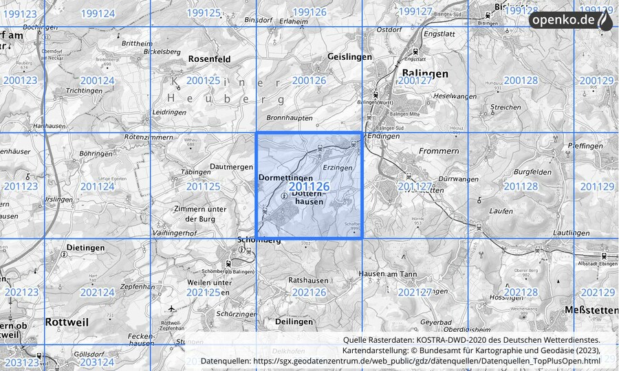 Übersichtskarte des KOSTRA-DWD-2020-Rasterfeldes Nr. 201126