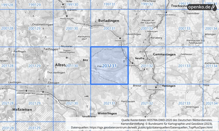 Übersichtskarte des KOSTRA-DWD-2020-Rasterfeldes Nr. 201131