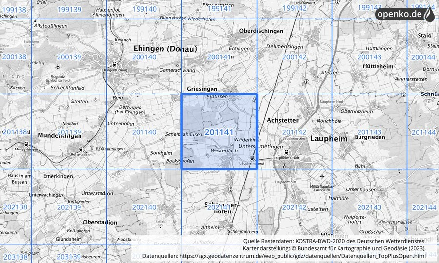 Übersichtskarte des KOSTRA-DWD-2020-Rasterfeldes Nr. 201141