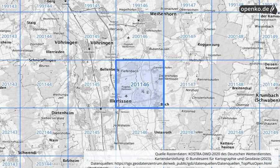 Übersichtskarte des KOSTRA-DWD-2020-Rasterfeldes Nr. 201146