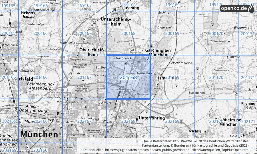 Übersichtskarte des KOSTRA-DWD-2020-Rasterfeldes Nr. 201168