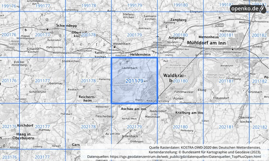 Übersichtskarte des KOSTRA-DWD-2020-Rasterfeldes Nr. 201179