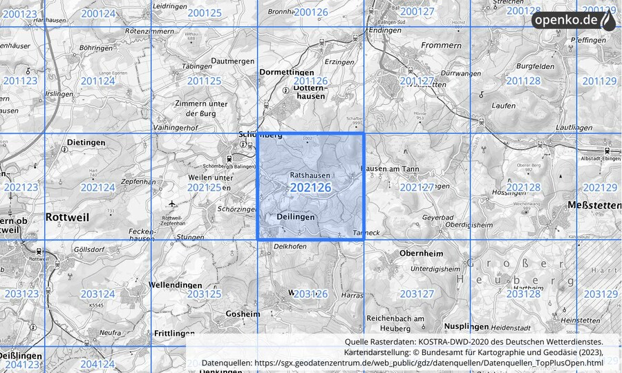 Übersichtskarte des KOSTRA-DWD-2020-Rasterfeldes Nr. 202126