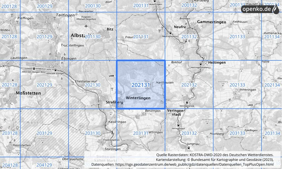 Übersichtskarte des KOSTRA-DWD-2020-Rasterfeldes Nr. 202131