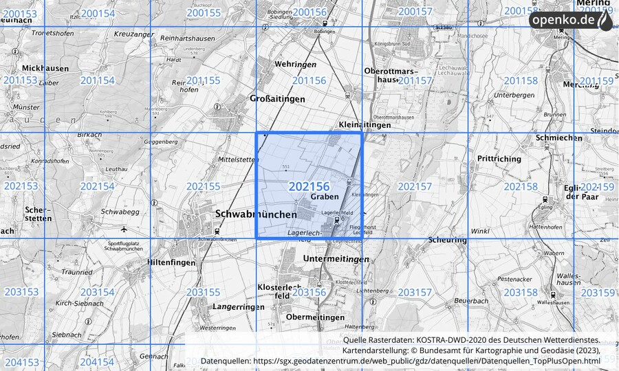 Übersichtskarte des KOSTRA-DWD-2020-Rasterfeldes Nr. 202156