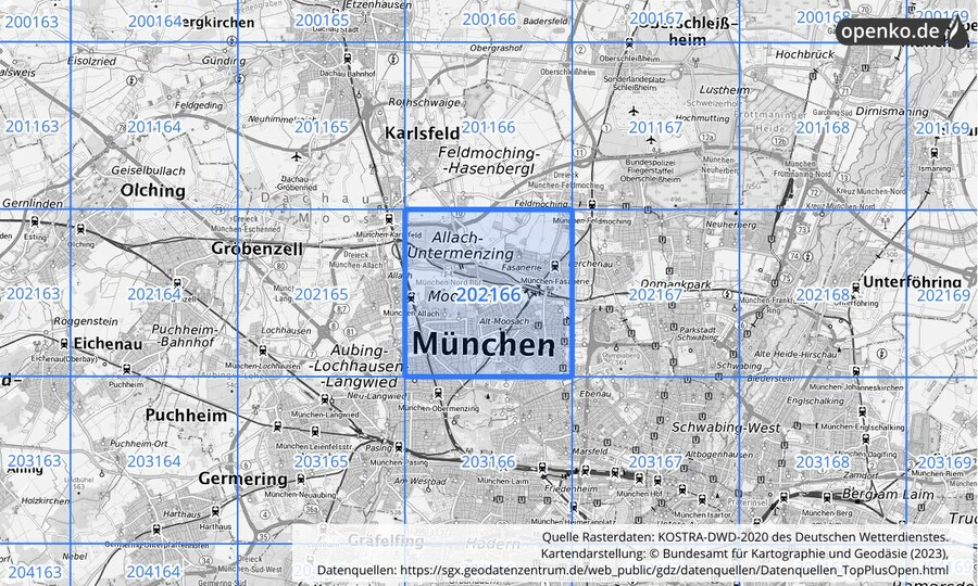 Übersichtskarte des KOSTRA-DWD-2020-Rasterfeldes Nr. 202166