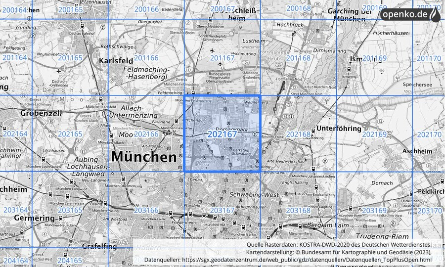 Übersichtskarte des KOSTRA-DWD-2020-Rasterfeldes Nr. 202167