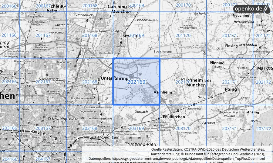 Übersichtskarte des KOSTRA-DWD-2020-Rasterfeldes Nr. 202169