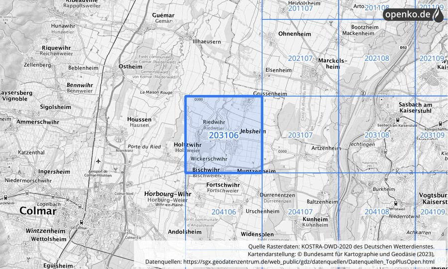 Übersichtskarte des KOSTRA-DWD-2020-Rasterfeldes Nr. 203106