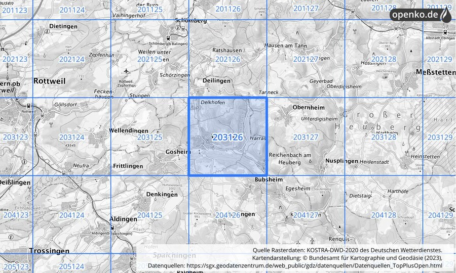Übersichtskarte des KOSTRA-DWD-2020-Rasterfeldes Nr. 203126