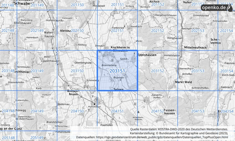Übersichtskarte des KOSTRA-DWD-2020-Rasterfeldes Nr. 203151