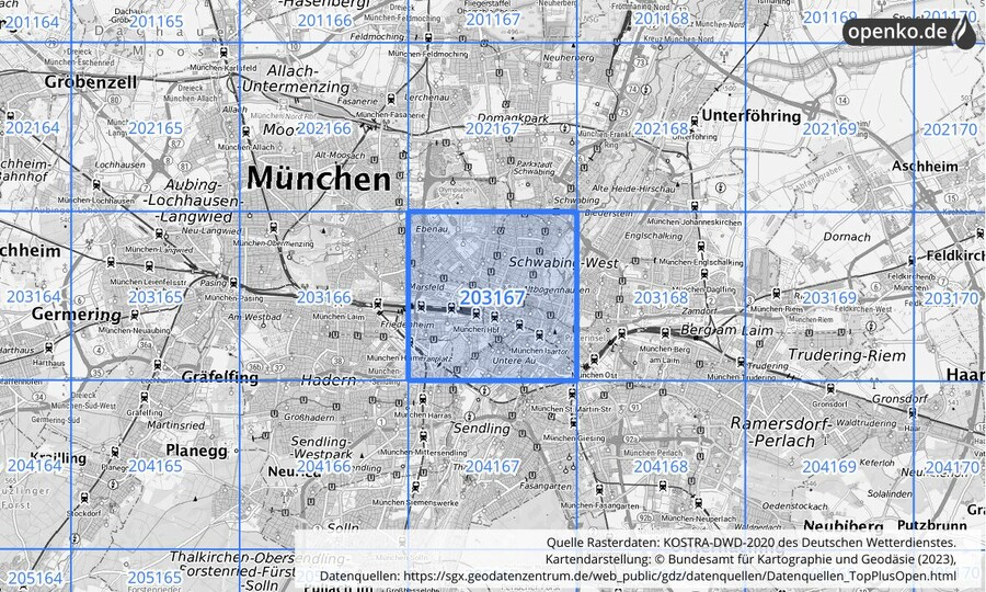 Übersichtskarte des KOSTRA-DWD-2020-Rasterfeldes Nr. 203167